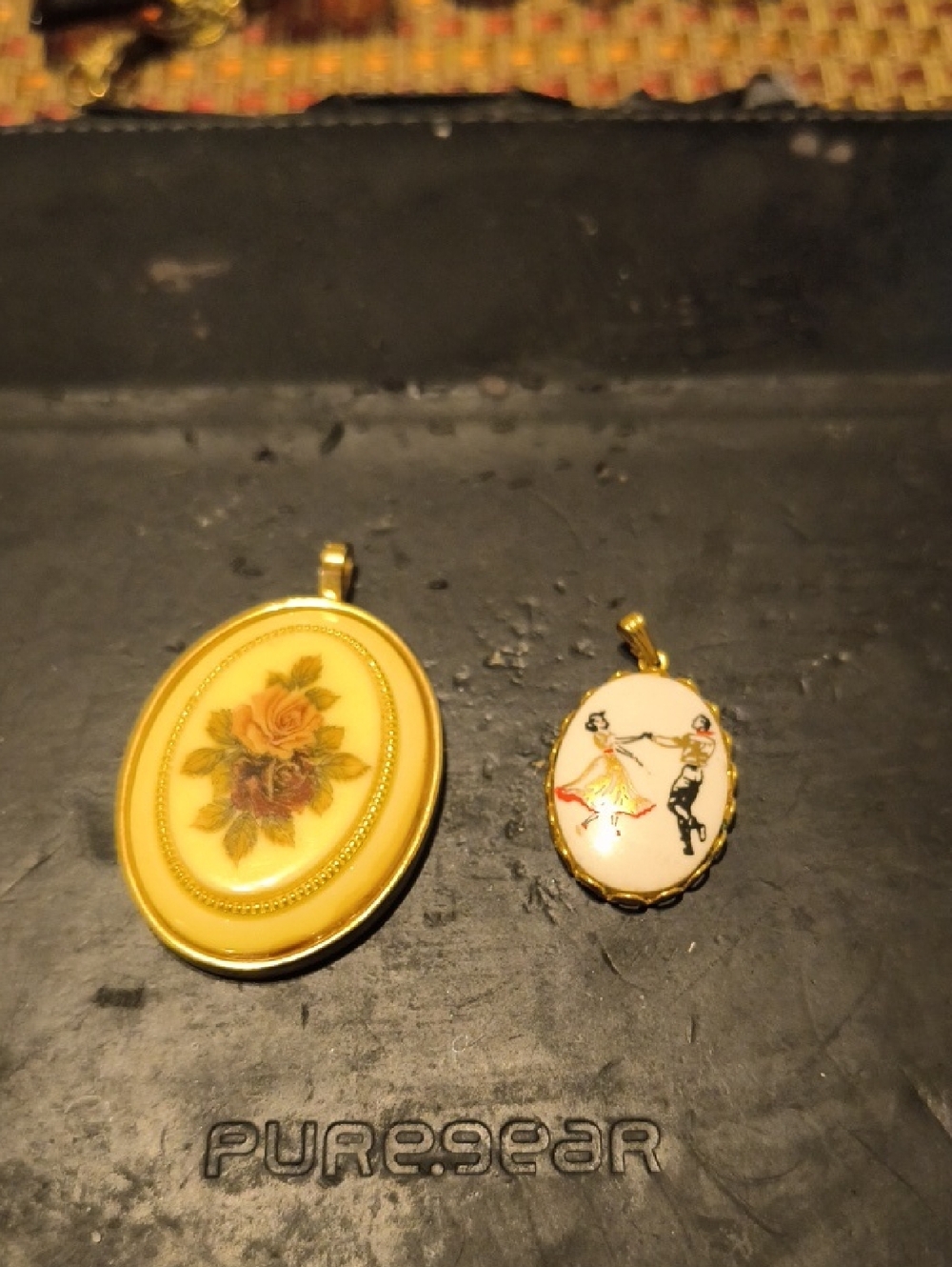 Gold-Tone Yellow Enamel Floral & Dancer Oval Pendant Necklace Set